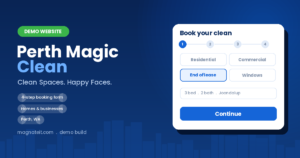 Demo website preview for Perth Magic Clean with a four-step booking form